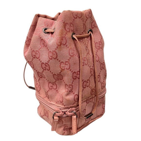 Genuine vintage GUCCI pink mini drawstring bag purse pouch signature logo